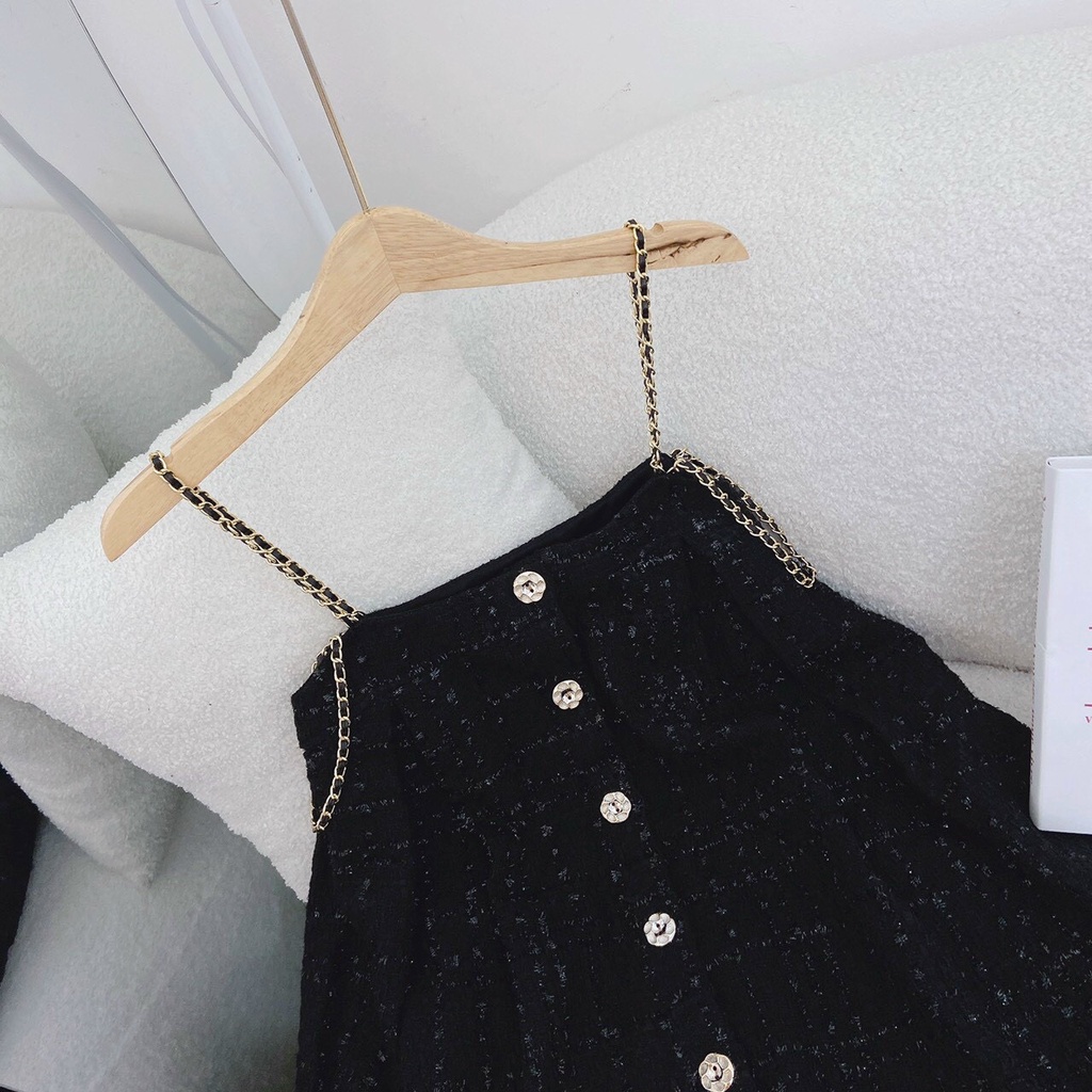 Đầm Babydoll 2 Dây Suông Dạ Đen
