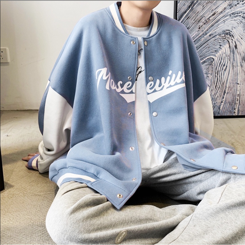 Áo khoác bóng chày nam nữ cổ tròn phong cách Hàn Quốc in họa tiết hoạt hình đường phố cho nữ ovesize ulzzang siêu đẹp cotton Thời trang áo choàng unisex