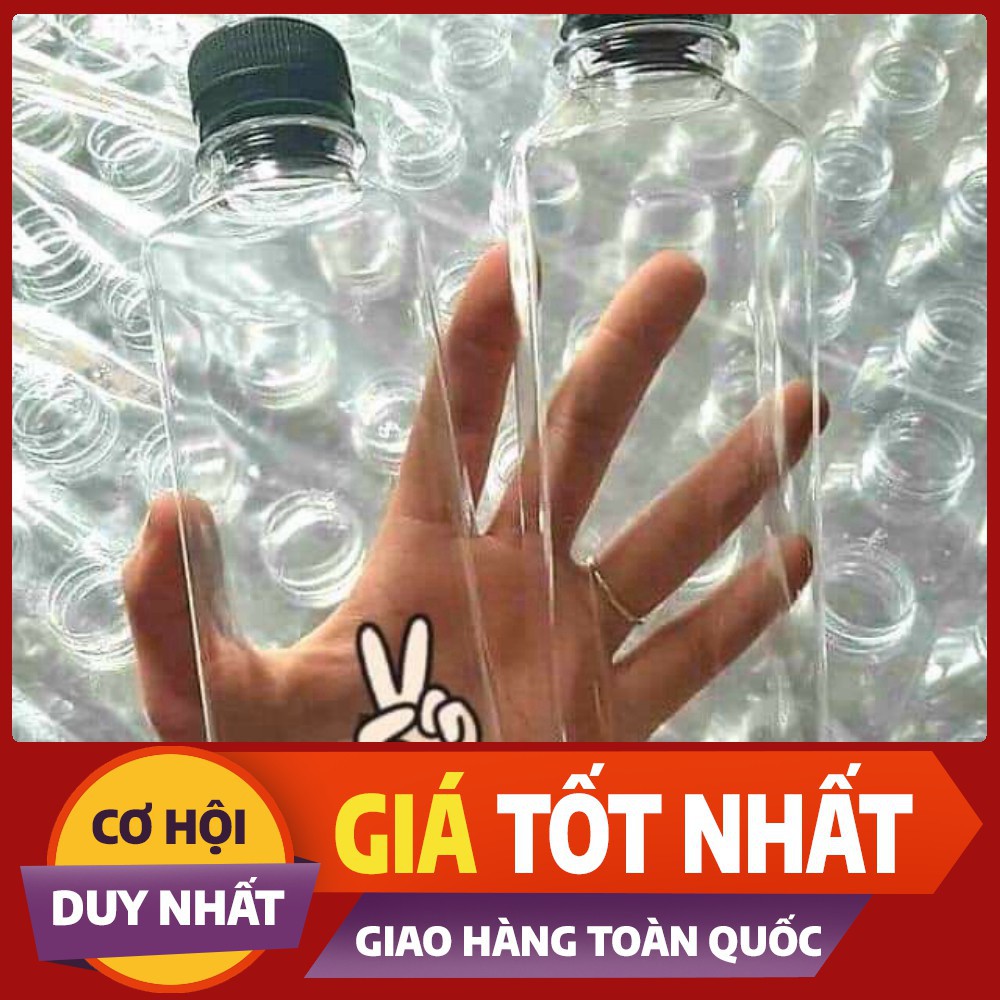 100 chai nhựa vuông nắp đen việt nhật, đựng trà sữa đa năng.