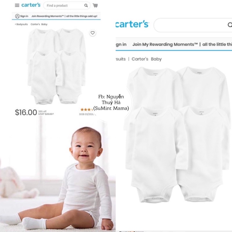 (Deal hot) Body chip trắng dài tay geogre, carter 100% cotton