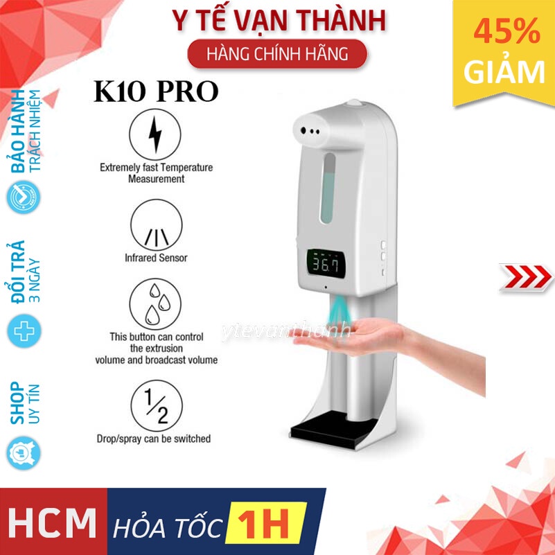 ✅ [BH 1 NĂM] Máy Xịt Nước Rửa Tay Tự Động Và Đo Nhiệt Độ- K10 Pro X, Tích Hợp 10 Ngôn Ngữ -VT0699