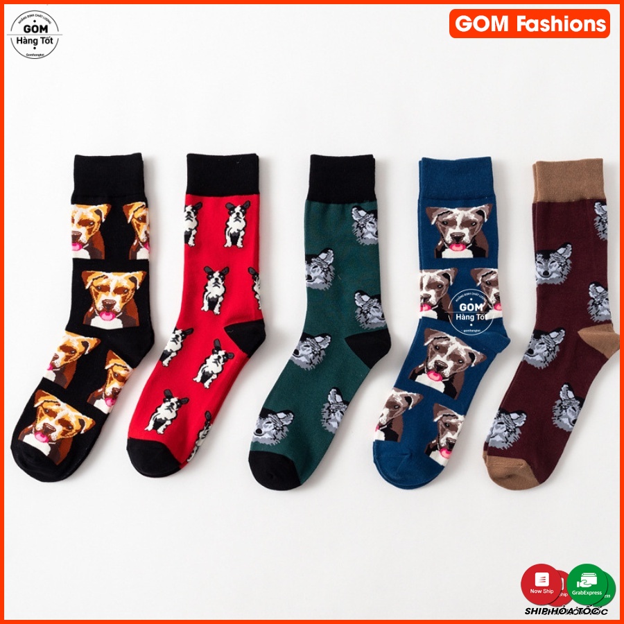 Tất vớ cổ cao cotton, tất cao cổ nam nữ họa tiết hình dog siêu dễ thương - FUJI