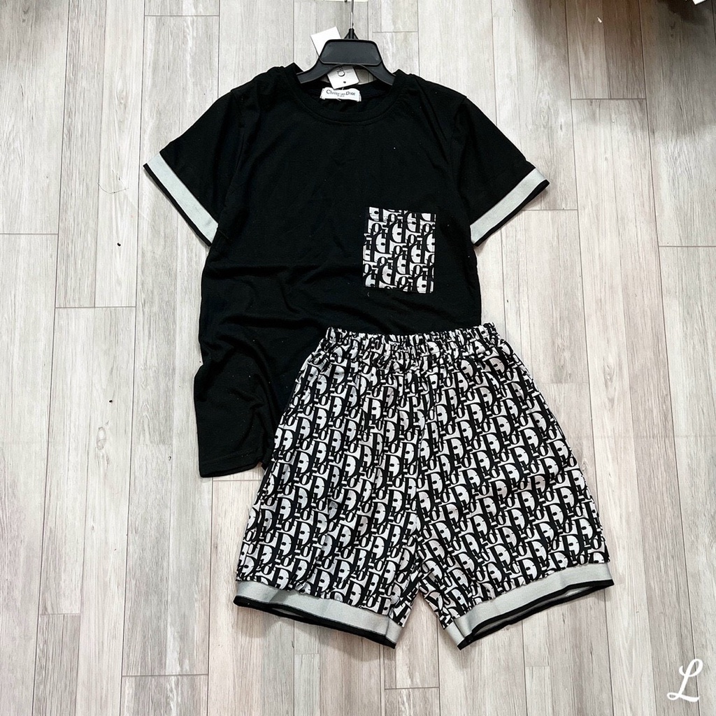 sét bộ đùi cotton quần họa tiết phối áo 1 túi