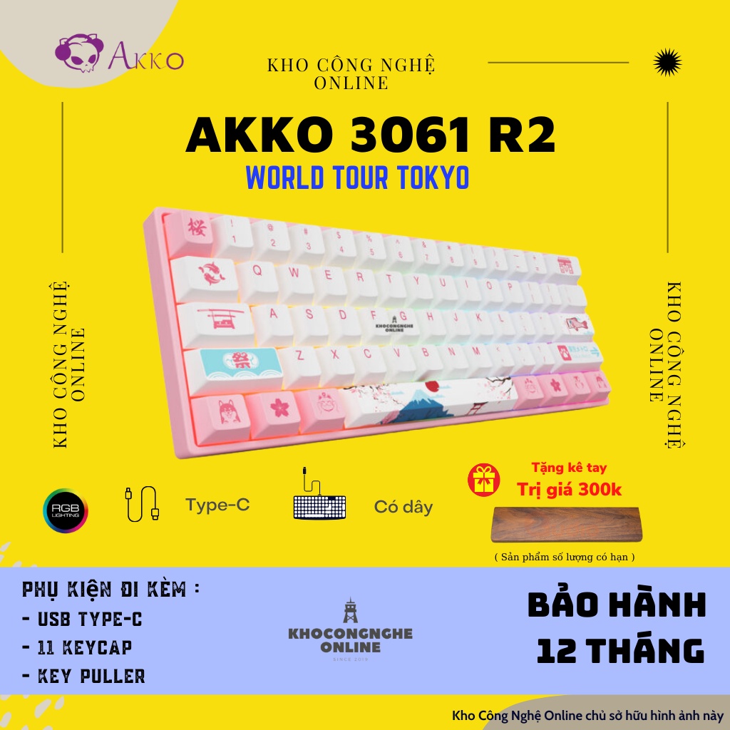 Bàn phím cơ AKKO 3061 World Tour Tokyo R2 (Hotswap / Gateron switch Pre-Lubed / RGB / Foam tiêu âm)