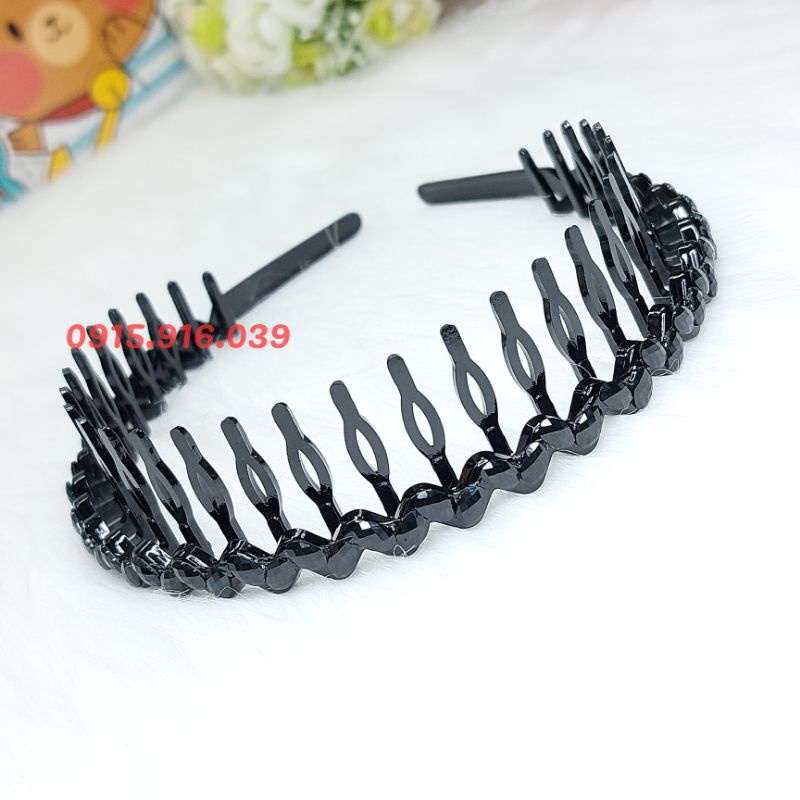 Cài Tóc Bờm Tóc Đen Đính Pha Lê, Cài Tóc Có Răng Chống Trượt