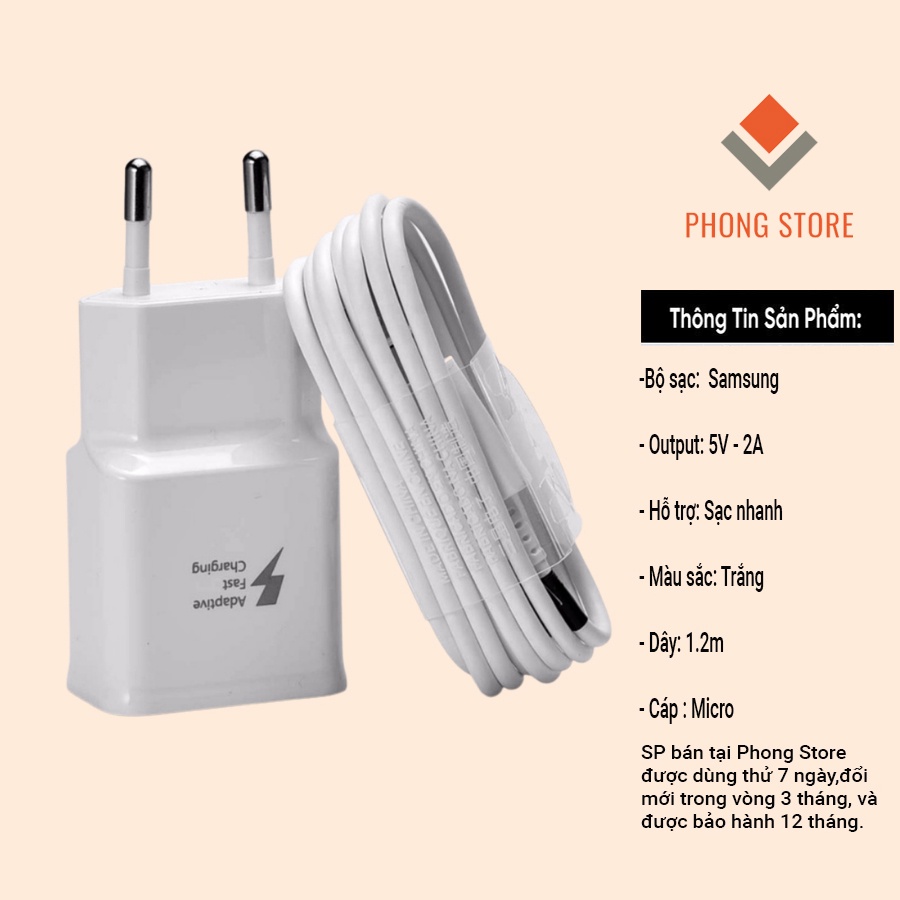 Bộ sạc nhanh 15W, Quick Charge 2.0 5v-3a. Cáp sạc usb micro, typec