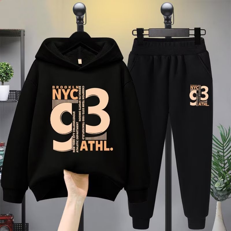 Set trang phục BXPB áo hoodie + quần dài dáng rộng thoải mái in chữ nghệ thuật thời trang cho bé trai