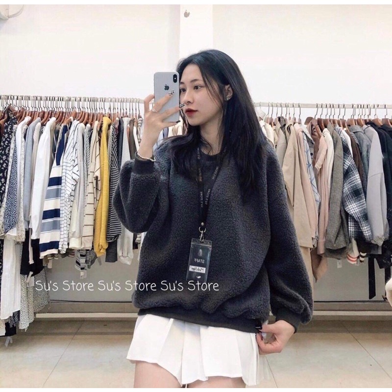 Áo sweater lông cừu xù freesize unisex nam nữ