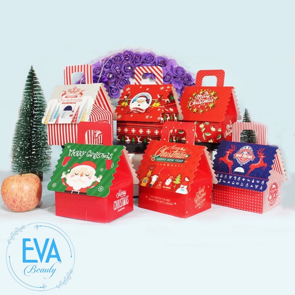 Hộp Đựng Quà Giáng Sinh Ngôi Nhà / Hộp Giấy Đựng Quà Noel Hình Ngôi Nhà Có Quai Xách Nhiều Mẫu M3527