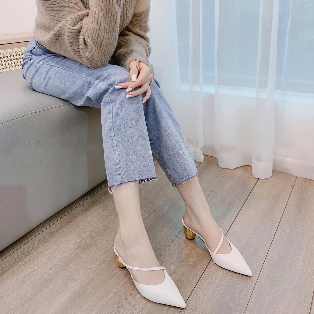 Giày cao gót bít mũi gót lục giác 5 phân, sandal cao gót mũi nhọn gót lục giác 5cm Chị Đẹp Store mã M92( form nhỏ)