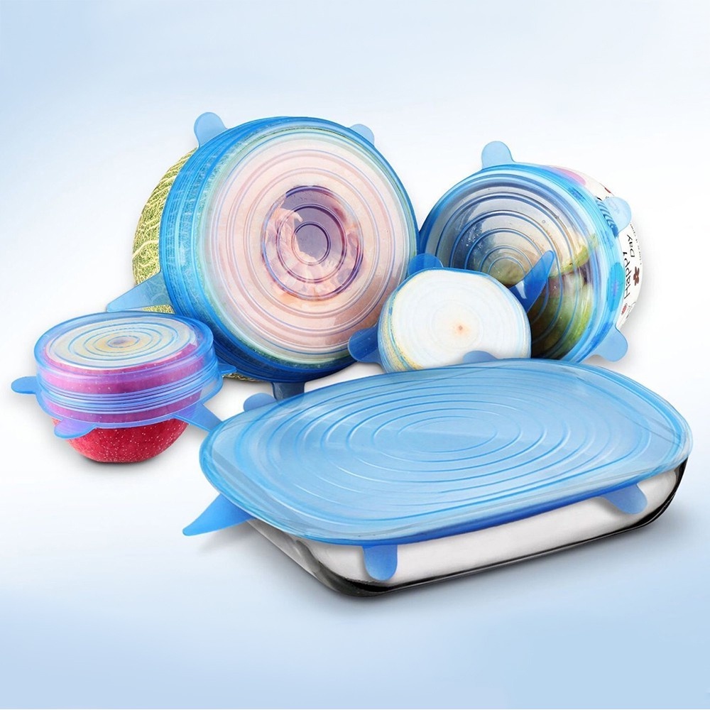 Set 6 Nắp Silicon S6 Đậy Tất Cả Đồ Hộp, Cốc, Bát, Thố, Đĩa Thức Ăn Cho Tủ Lạnh (Loại 1 - Dùng Được Lò Vi Sóng)