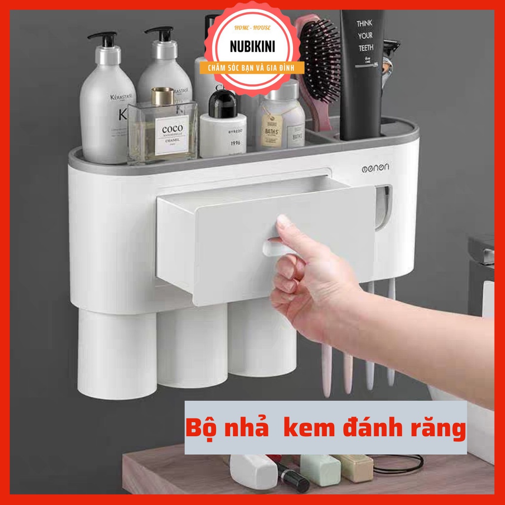 Bộ nhả Kem Đánh Răng Tự Động - Kệ để bàn chải đánh răng Cao Cấp hiện đại và sạnh sẽ có Tặng Kèm Miếng Dán Sticker