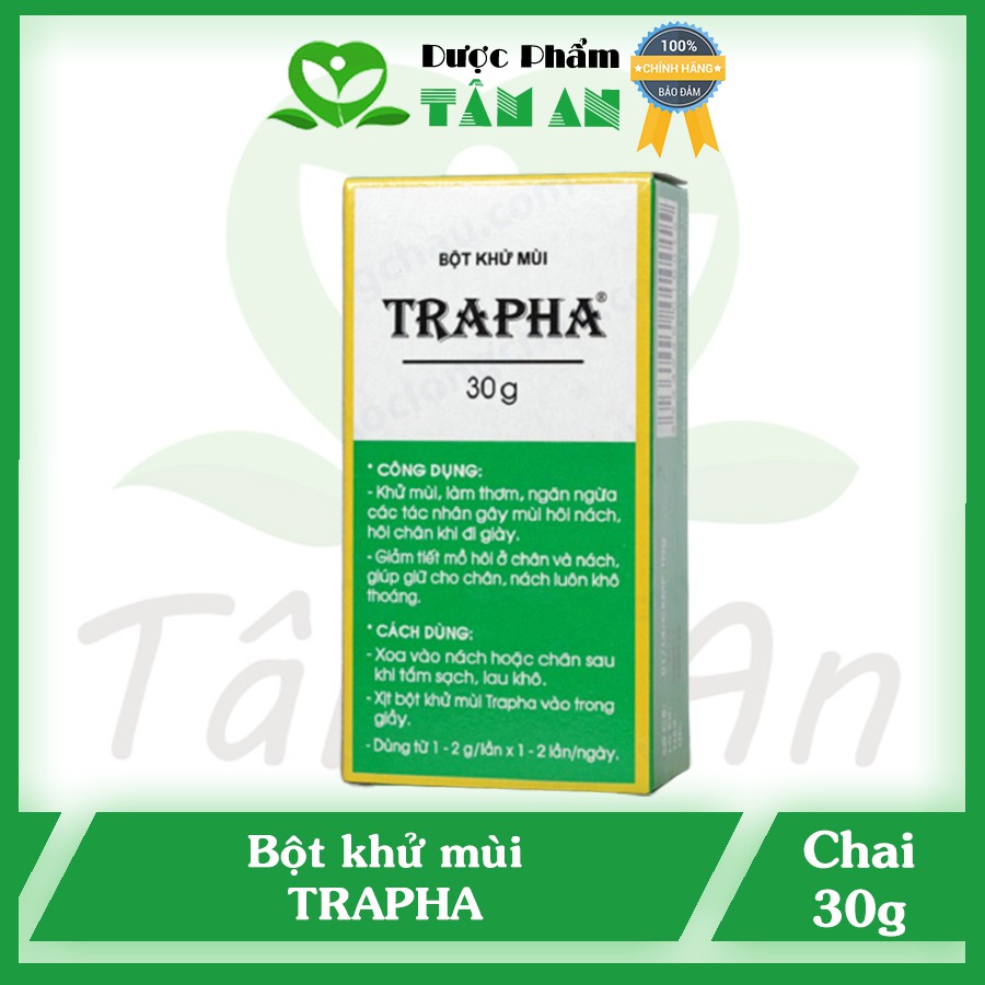 Bột khử mùi Trapha ⚡ 𝑪𝒉𝒊́𝒏𝒉 𝒉𝒂̃𝒏𝒈 ⚡ Khử mùi hôi chân, hôi nách, giúp hết mùi giày, giảm mồ hôi - Chai 30g