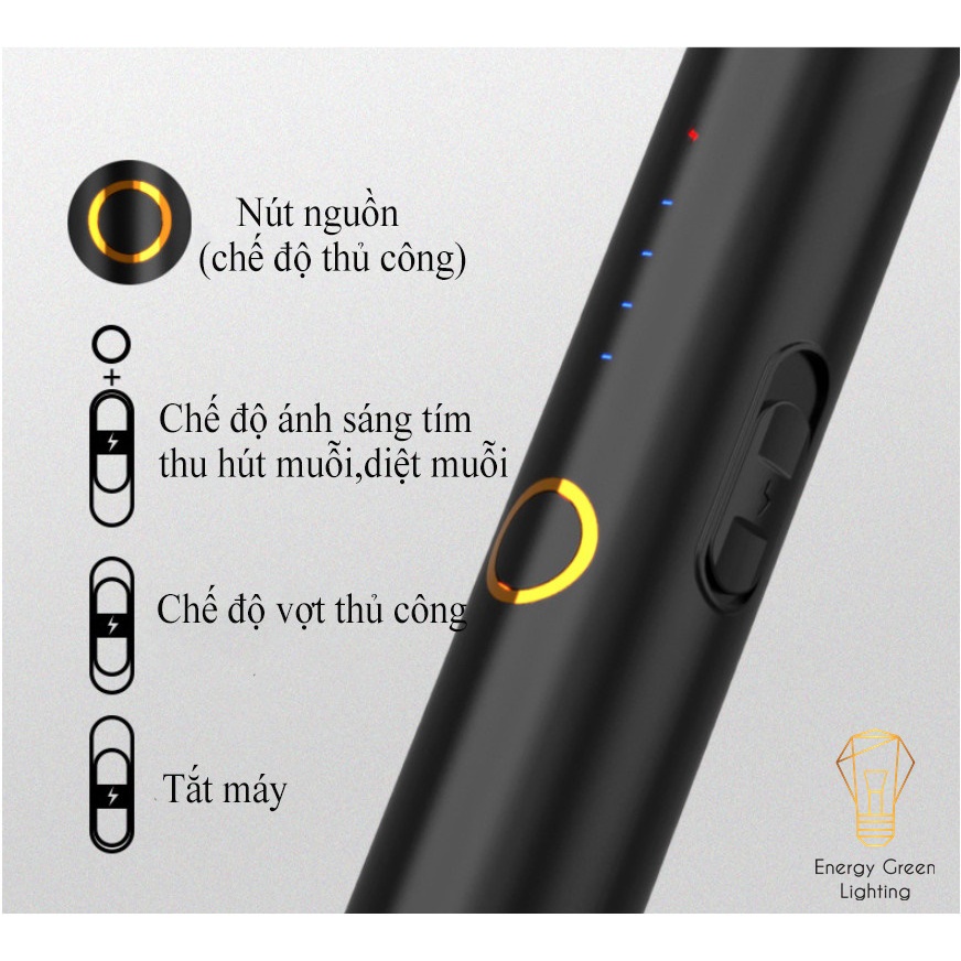 [PIN TRÂU] Vợt Bắt Muỗi Energy Green Lighting  XQN-898 Kiêm Đèn Thu Hút Muỗi , Diệt Muỗi Để Bàn , Treo Tường Tiện Lợi