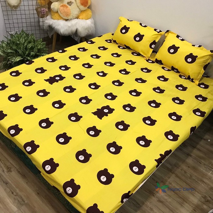 Bộ ga gối cotton poly Emmibedding Store gấu vàng
