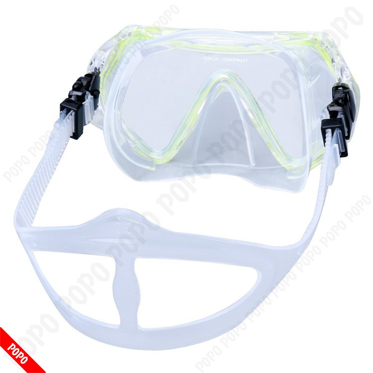 Kính lặn biển kèm ống thở POPO SET1526 cường lực chống xước góc nhìn PANORAMA có van một chiều ngăn nước