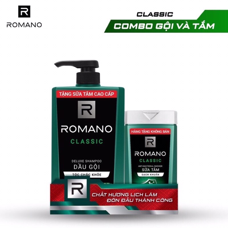 Dầu gội đầu Romano classic tóc chắc khoẻ 650g tặng kèm chai sữa tắm 150g