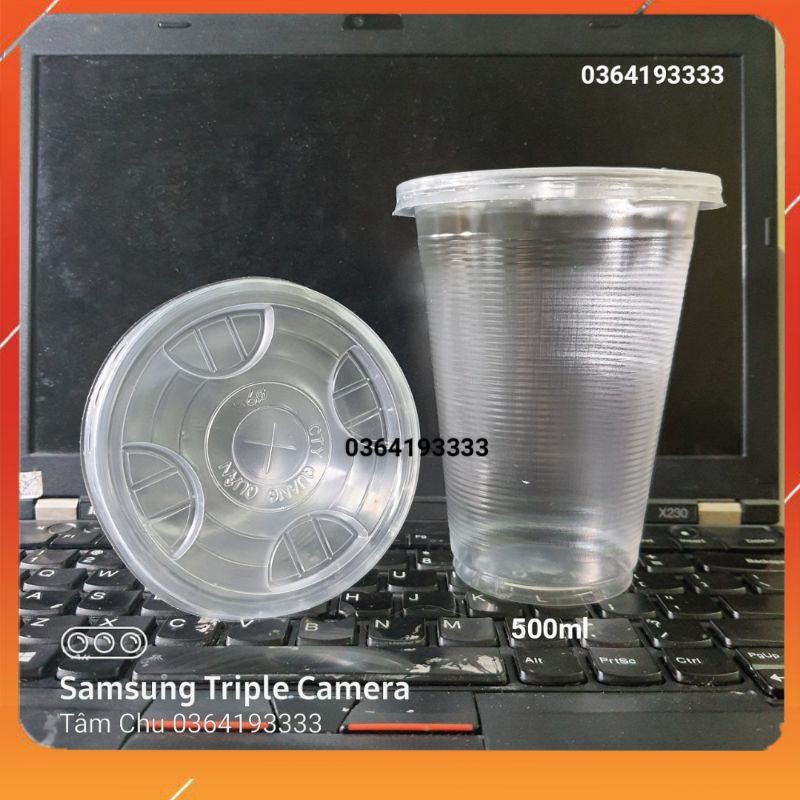 200 cốc nhựa dùng 1 lần 500ml cốc gân có nắp nhựa PP dập được màng
