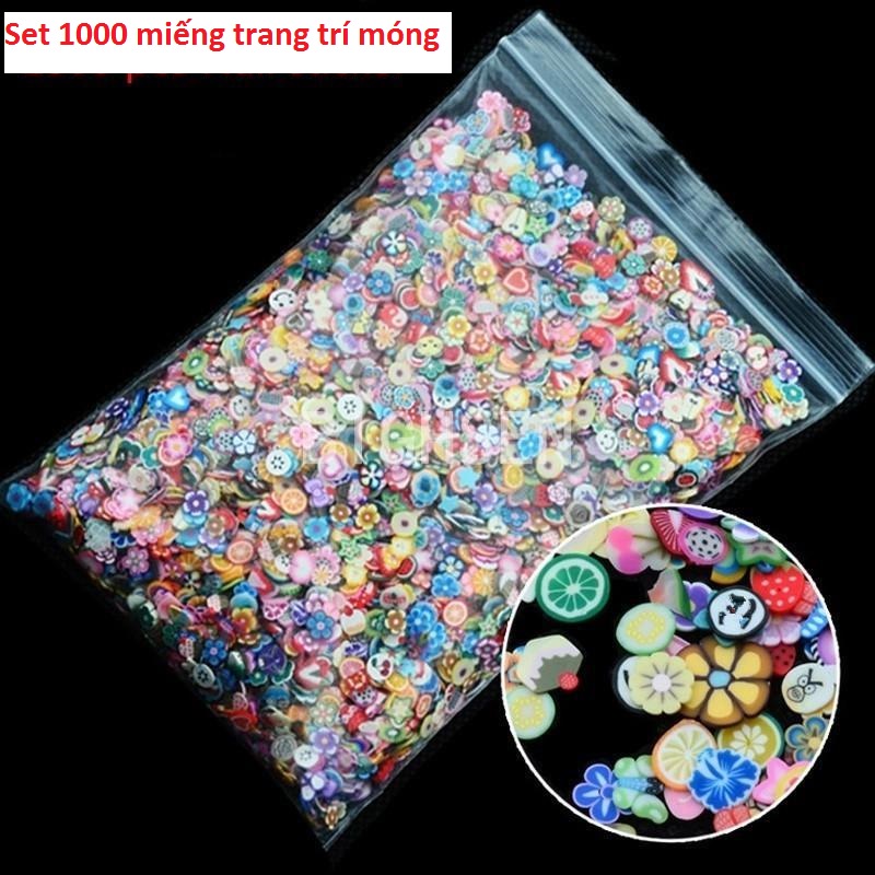 Set 1000 Miếng Trang Trí Móng - Nhãn Dán Thiết Kế 3D Hình Trái Cây, Bông Hoa, Mặt cười.....