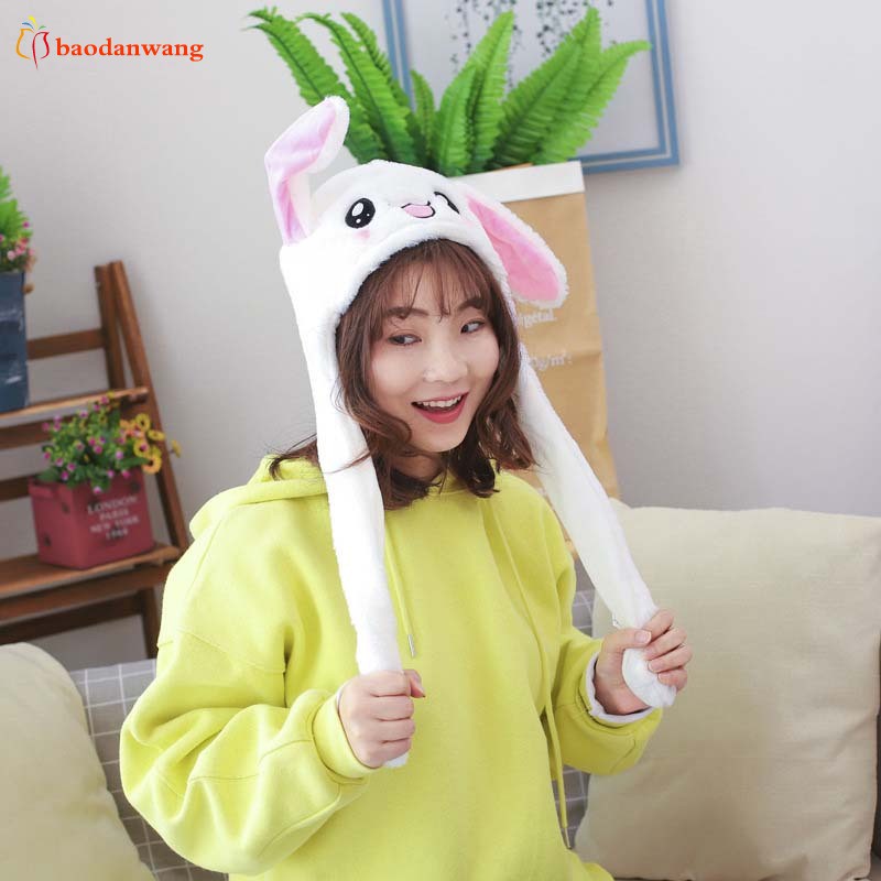 Mũ tai thỏ bóp hơi dễ thương/Cute Bunny Plush Hat Funny Playtoy Ear Up Down Rabbit Gift Toy for Kids Girls Girlfriend