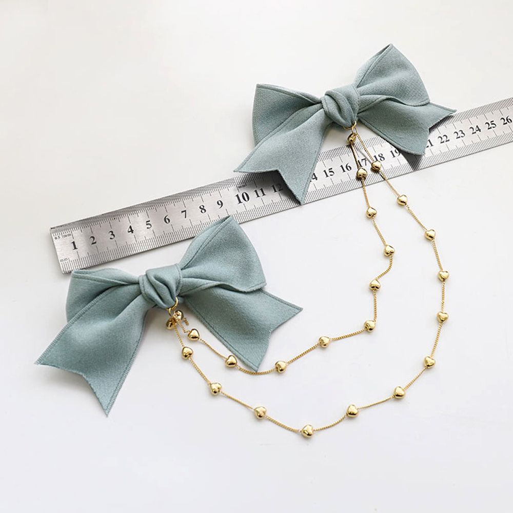 Kẹp tóc nơ đôi phối tua rua màu trơn phong cách Hàn Quốc dễ thương cho nữ