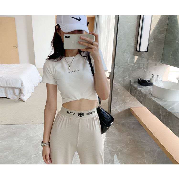 Quần Dài Thể Thao Ống Rộng Lưng Cao Thời Trang Mùa Hè Cho Nữ C842
