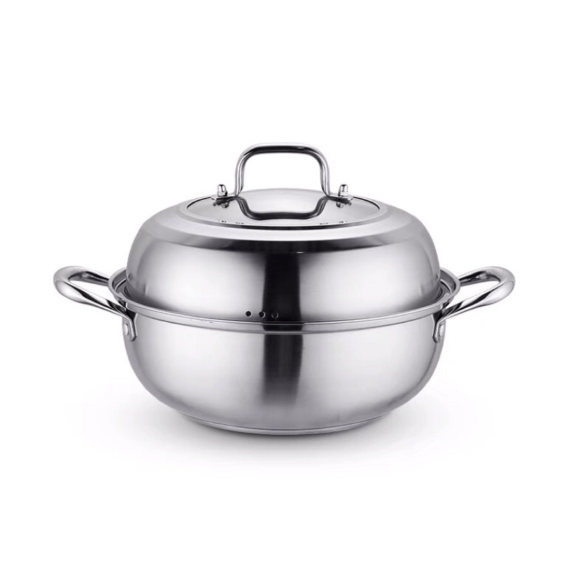 Bộ nồi lẩu hơi, Nồi hấp đa năng D32 bằng inox dùng được cả bếp từ,đáy nồi ba lớp