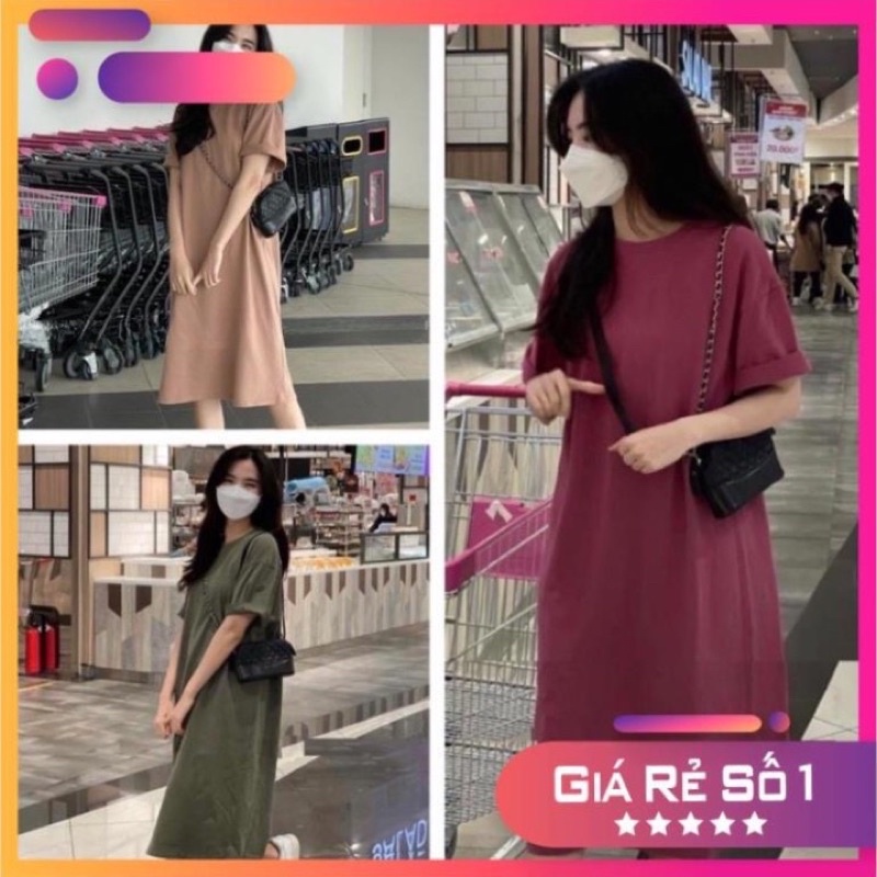 Đầm Vintage 3 Màu Nâu Rêu Và Đỏ Dáng Suông🌸 Váy Trơn Xuông Tay Lỡ Chất Thun Form Rộng Đẹp Bánh Bèo Cá Tính Ulzzang 🌸