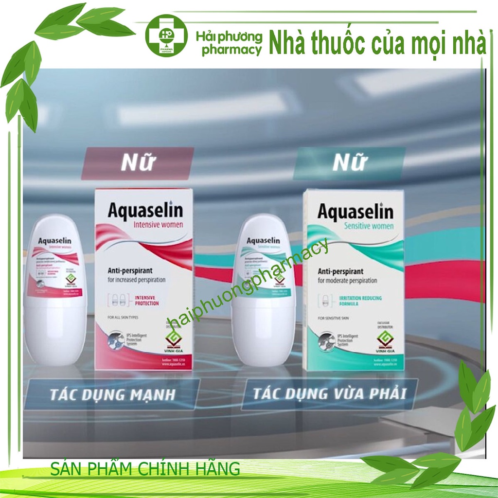 Lăn Khử Mùi Dành Cho Nữ AQUASELIN Intensive Women Mờ Thâm, Không Mùi, Ngăn Ố Vàng Áo Dùng Được Cho Mẹ Bầu 20ml - 50ml