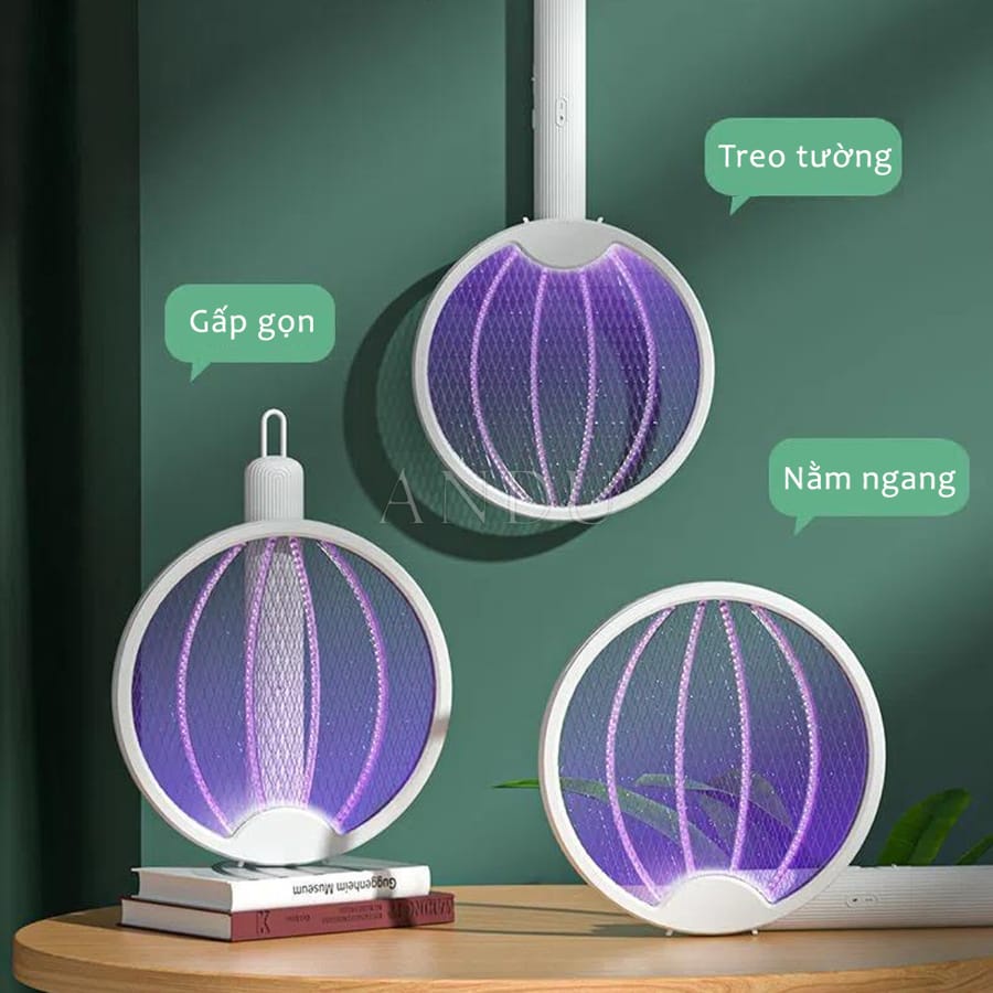 Vợt Bắt Muỗi Thông Minh Gấp Gọn 2 In 1 Kiêm Đèn Bắt Muỗi Tự Động Ban Đêm Gấp Gọn, 2 Lớp Lưới Bảo Vệ An Toàn Có Bảo hành
