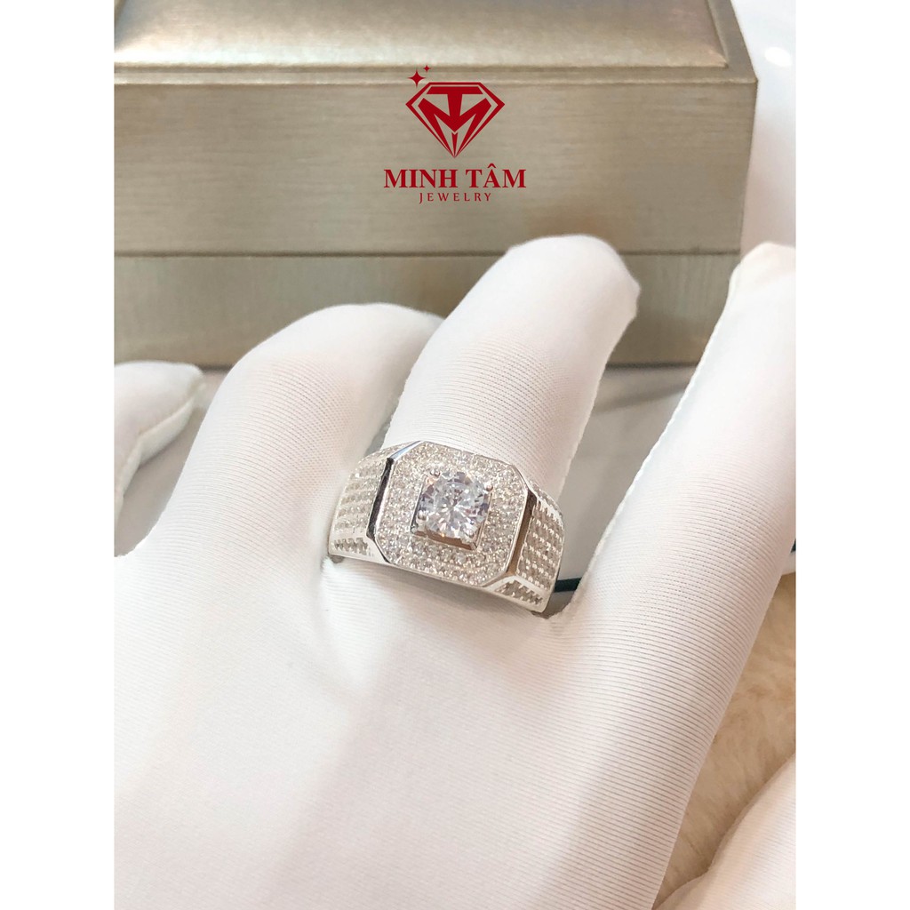 Nhẫn nam bạc ta ổ đá cao cấp, Nhẫn nạm đá bạc ta cao cấp cho nam-Minh Tâm Jewelry
