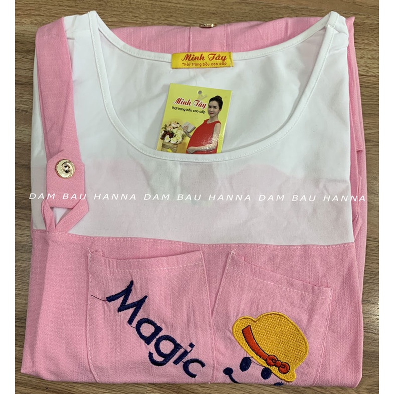 [SIZE 40-70kg] Áo bầu công sở giả yếm dễ thương cho mẹ trẻ vải đũi mềm mát cao cấp không nhăn phù hợp đi làm đi chơi