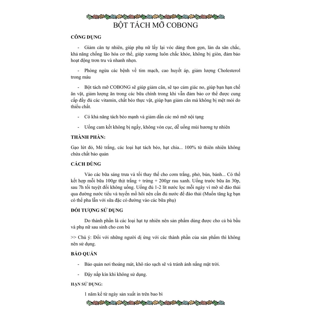 [Chính hãng] bột tách béo Cô Bông chuyên tách mỡ giảm cân gói 1kg | BigBuy360 - bigbuy360.vn
