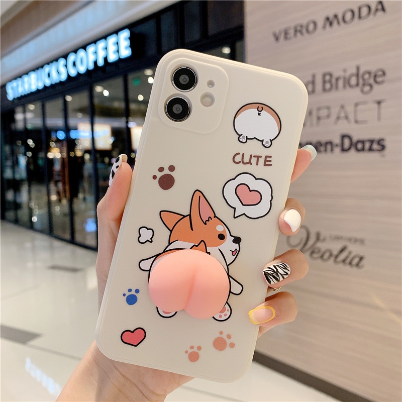 Ốp lưng iphone Corgi gắn đào cạnh vuông TPU 6 6plus 6s 6splus 7 7plus 8 8plus x xr xs 11 12pro promax