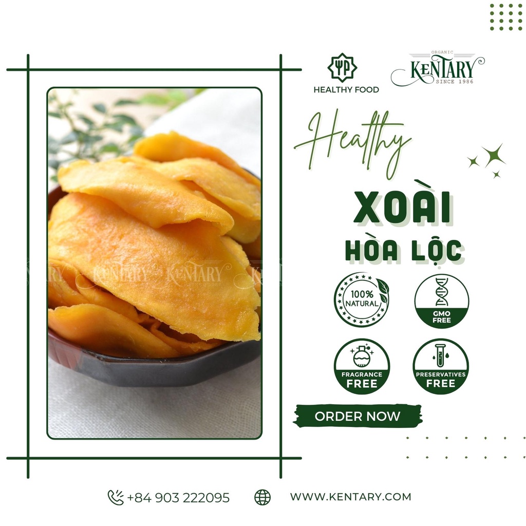Xoài Cát Hòa Lộc Sấy Lạnh Kentary - Da Mướt Dáng Xinh - Đồ Ăn Vặt Healthy - Túi 200gr