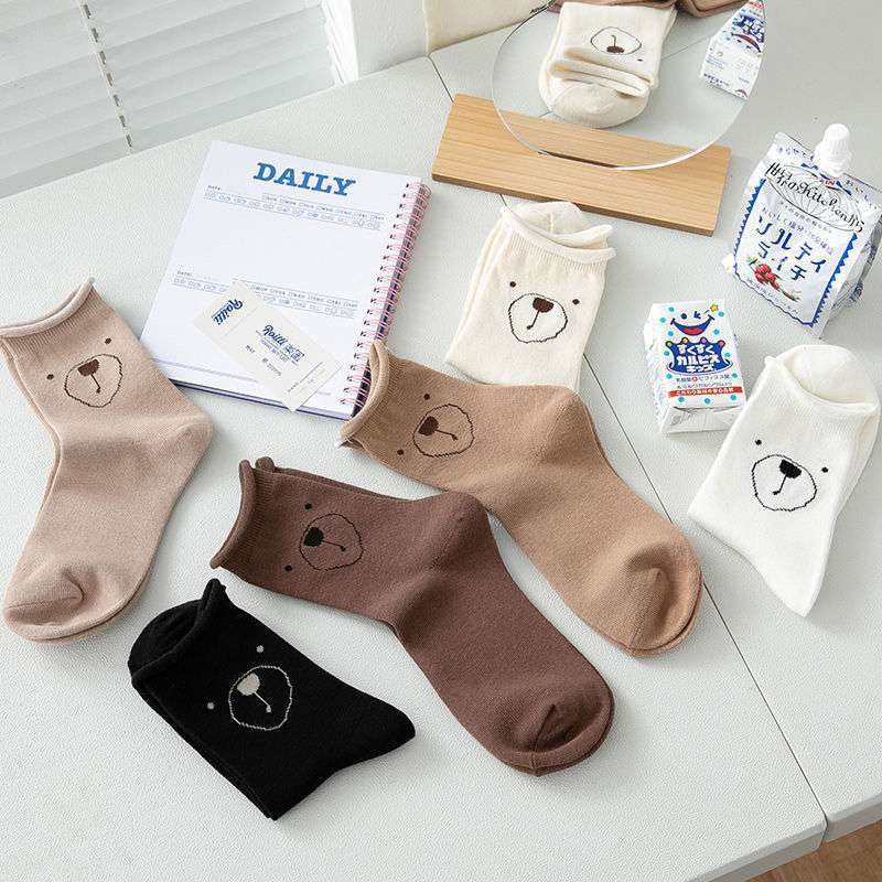 Vớ bông nữ họa tiết hoạt hình Tất cổ cao vớ cổ cao nữ trắng họa tiết dễ thương vải co giãn thời trang Hàn Quốc