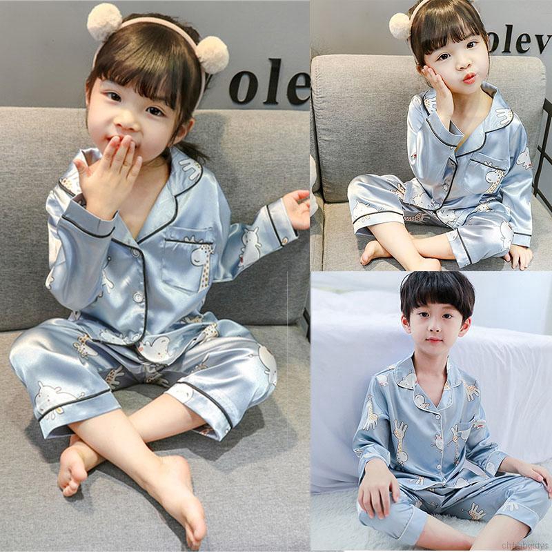 Sẵn sàng Stock Baby Kids Girls Girls Cartoon Animal In Quần áo ngủ Bộ áo dài tay + Quần Pyjama