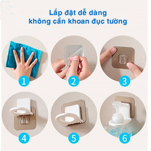 Giá móc treo chai nước rửa tay ❄️ dầu gội đầu sữa tắm dán tường siêu dính chịu lực 3kg
