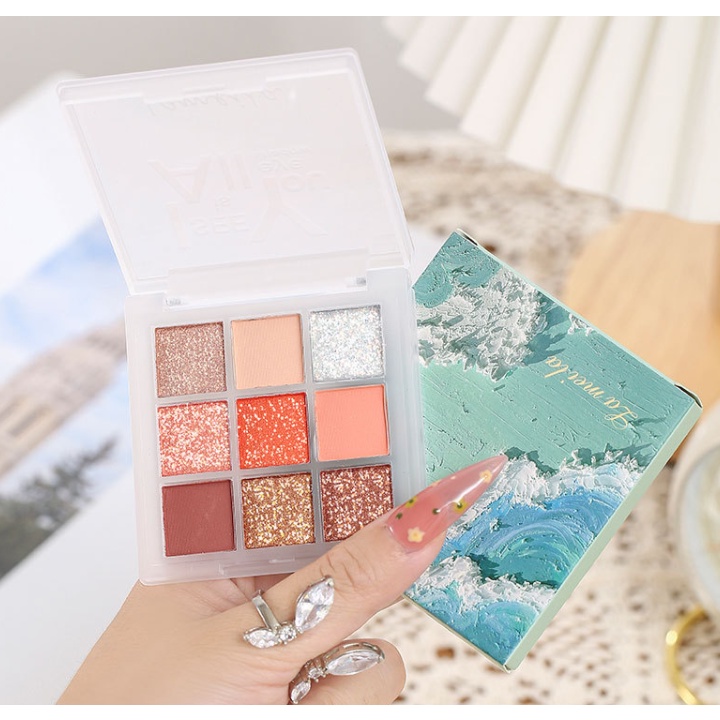 Bảng Phấn Mắt nhũ Lameila 9 Màu chống nước lâu trôi phấn