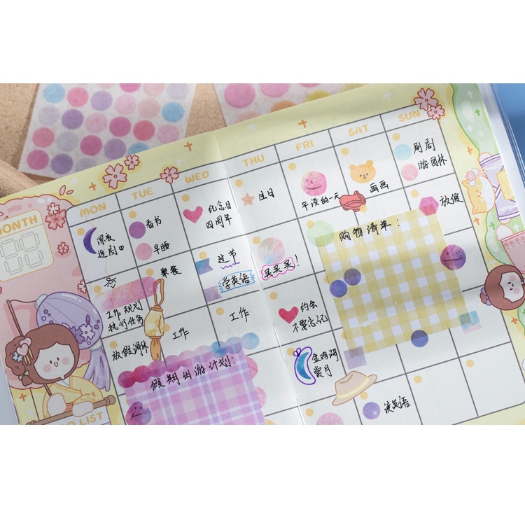 Sticker Tròn Tách Lẻ Nhiều Màu Cute Dụng Cụ Bullet Journal Hình Dán Sổ Tay Mũ Bảo Hiểm Washi Tape ST72