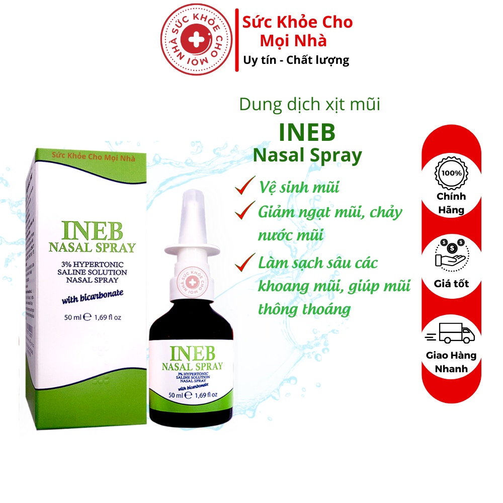 Ineb Nasal Spray. Xịt mũi giúp cân bằng dịch tiết ở mũi tăng cường vệ sinh khoang mũi làm sạch sâu thông thoáng