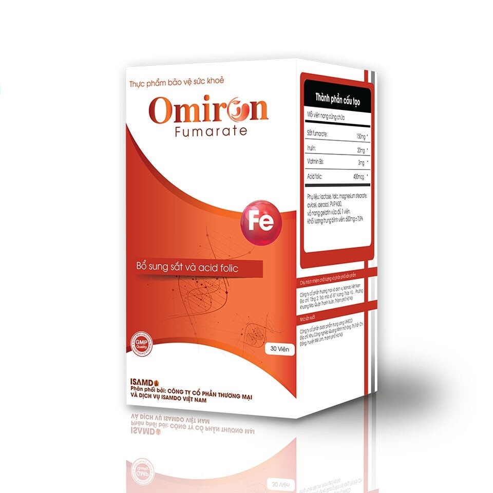 OMIRON FUMARATE – Bổ sung sắt hữu cơ cho bà bầu, người lớn và trẻ nhỏ thiếu sắt (30 viên)