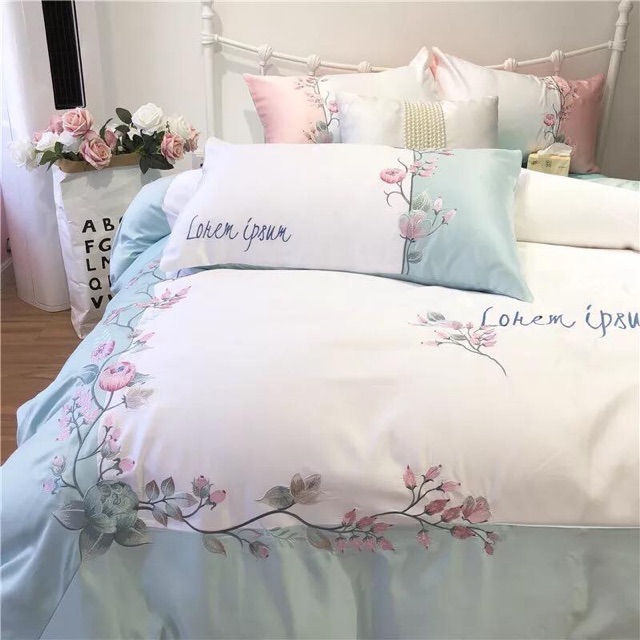 Set lụa satin thêu hoa dây mẫu mới