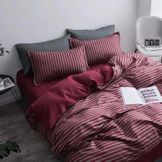 Bộ ĐỎ KẺ NỒNG NÀN set cotton poly 4 món chăn ga gối