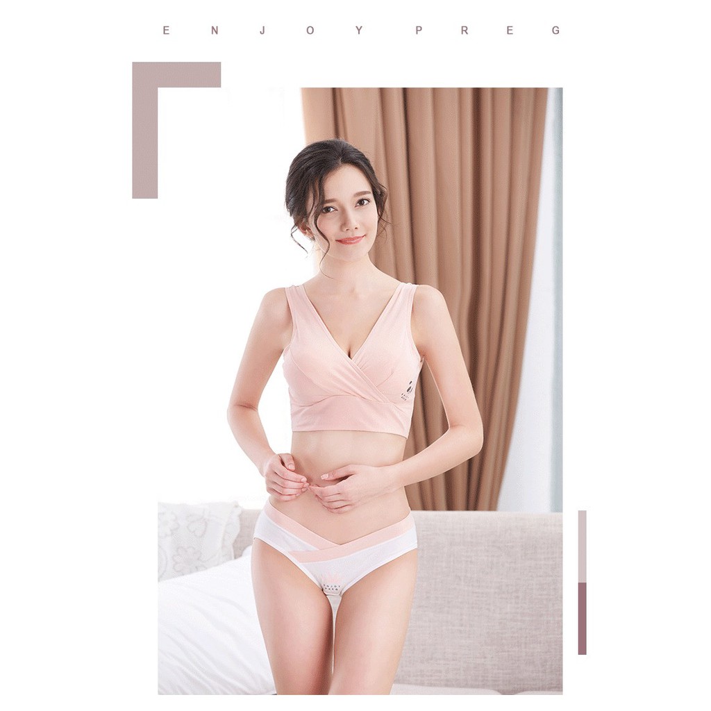 Sét đồ lót bầu hoạ tiết gấu chất cotton 100% mặc bầu và sau sinh