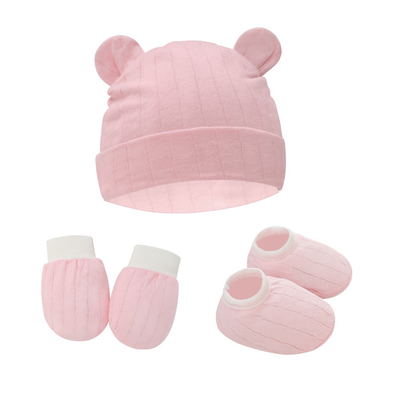 Nón + đôi vớ + đôi găng tay cotton dễ thương cho bé 0-6 tháng