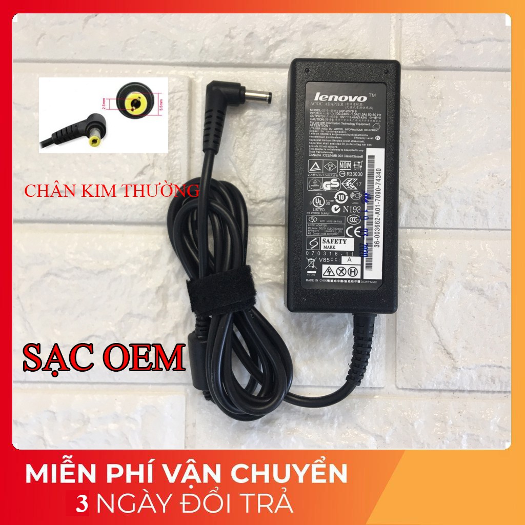 Sạc Laptop LENOVO 19V – 3.42A – 65W Chân Kim Thường Kèm Dây Nguồn