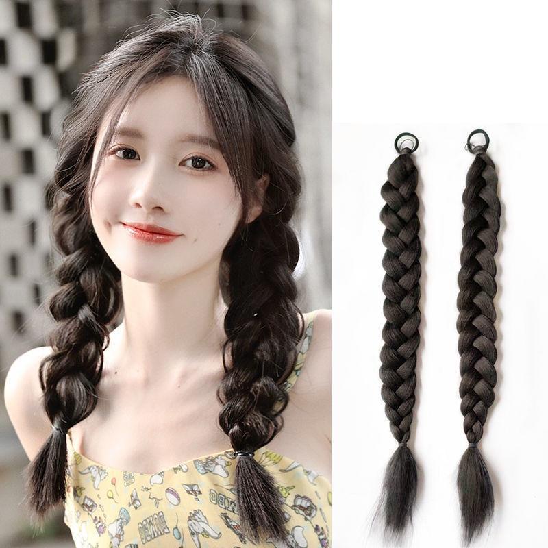 Tóc Giả Nối Dài Kiểu Tóc Bện Bằng Sợi Tổng Hợp Màu Đen Tự Nhiên Kháng Nhiệt Dành Cho Nữ