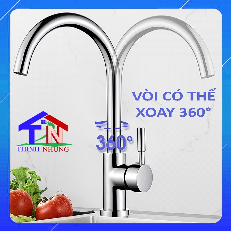Vòi Rửa Chén Bát Nóng Lạnh Inox 304 Củ Vòi Đồng Nguyên Khối Quay 360 Độ🍒Tặng Kèm 2 Dây Cấp Nóng Lạnh Bảo Hành 12 Tháng🍒🍒