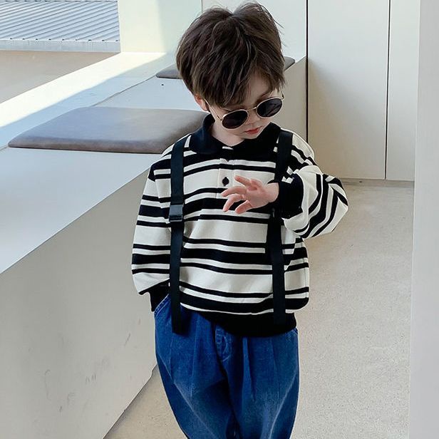 Áo Sweater Họa Tiết Kẻ Sọc Phong Cách Hàn Quốc Thời Trang Xuân Thu Mới Cho Bé Trai